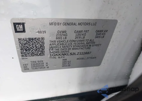 2020 GMC Acadia Fwd Sle z USA, uszkodzony, nr VIN 1GKKNKLS2LZ111687